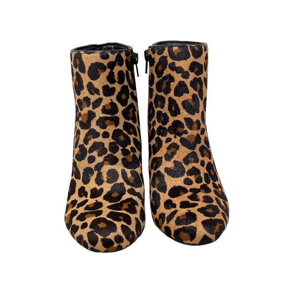 INC Calf Hair Ankle Boots Size 7 Tan Black Leopard Print Block Heel Zipper - Picture 2 of 10
